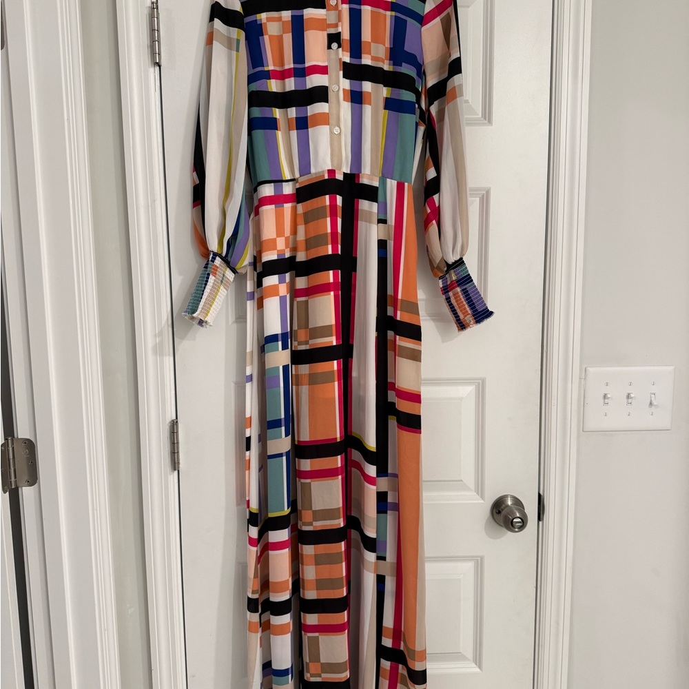 New York & Company Multicolor Plaid Maxi Dress